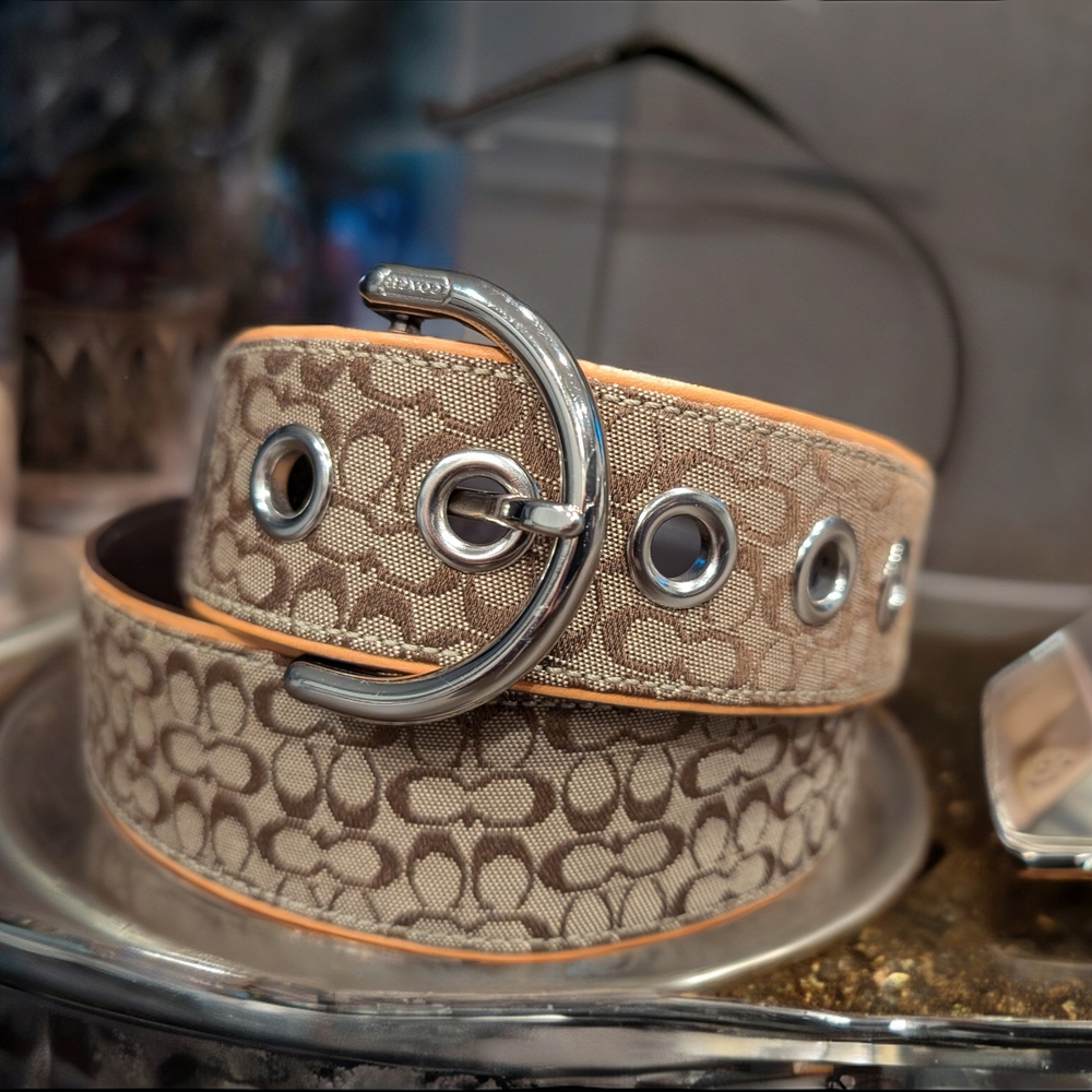 Coach Beige and Silver Women's Belt